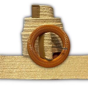 Woven Straw Boho Belt with Round Buckle